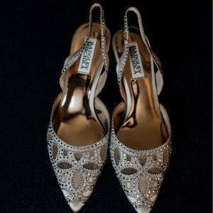 Badgley Mischka Nude Sequined Heels, Size 7